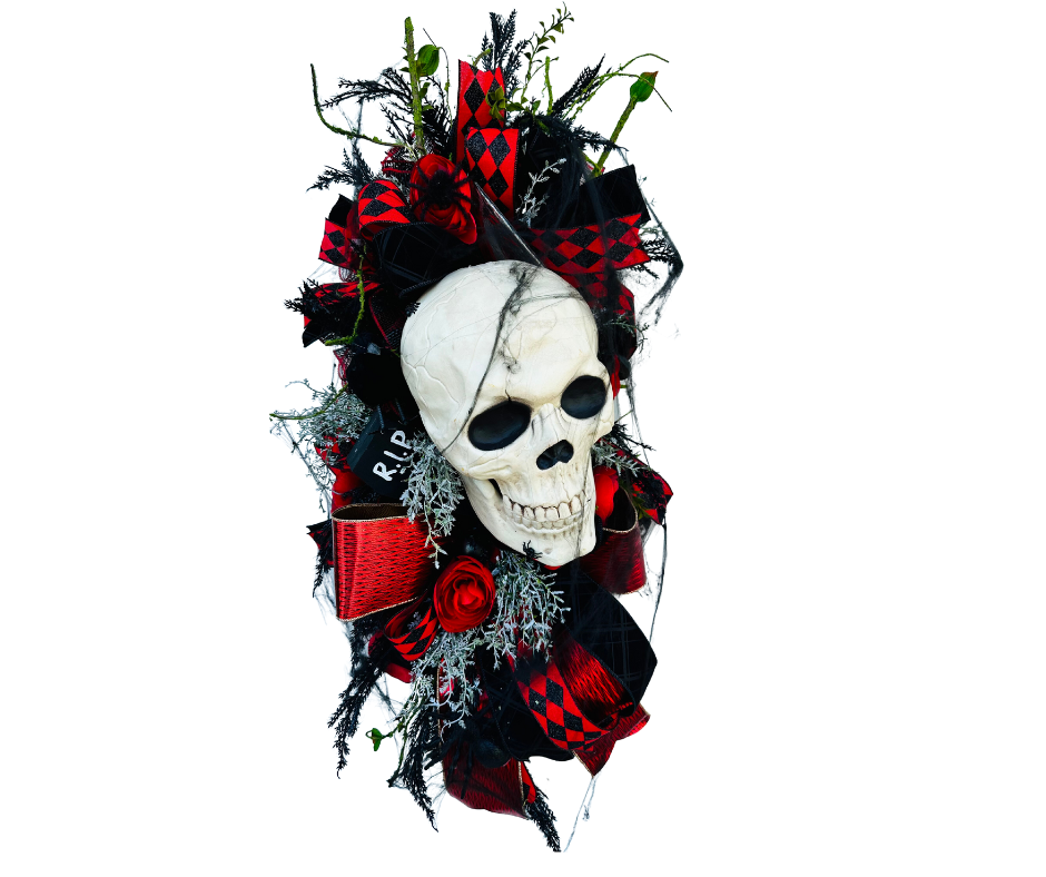 Large Spooky Halloween Skull Wreath/Swag for front door-TCT1531