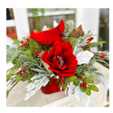 Red Cardinal Holiday Centerpiece with Velvet Magnolias & Snowy Greenery – Christmas Table Decor TCT Crafts