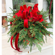 Red Cardinal Christmas Candlestick Arrangement with Velvet Magnolias & Farrisilk Bow-2209 TCT Crafts