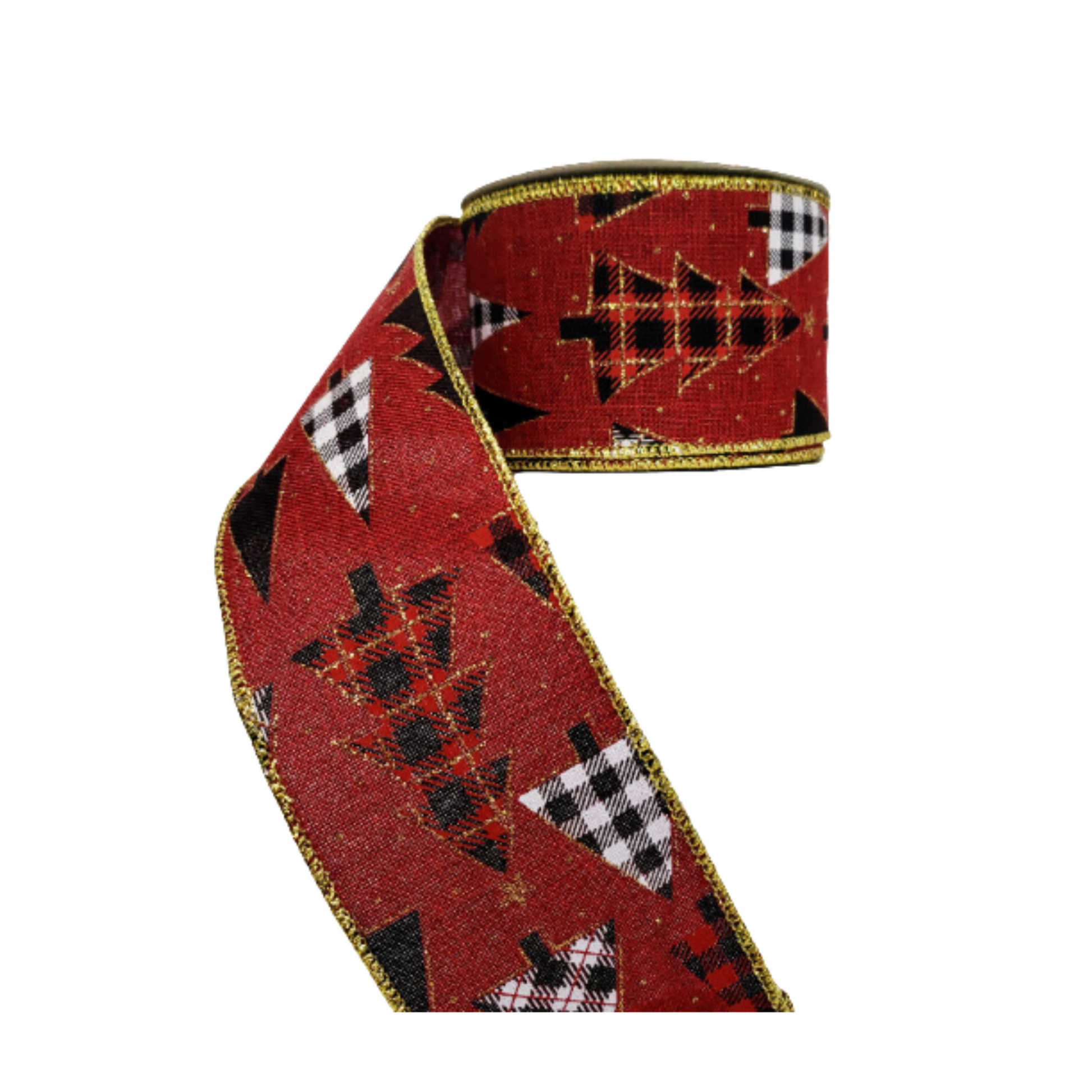 Christmas Plaid Tree Ribbon 2.5 Inch x 10 Yard Burgundy Wired Ribbon-R9040-05 TCTCrafts