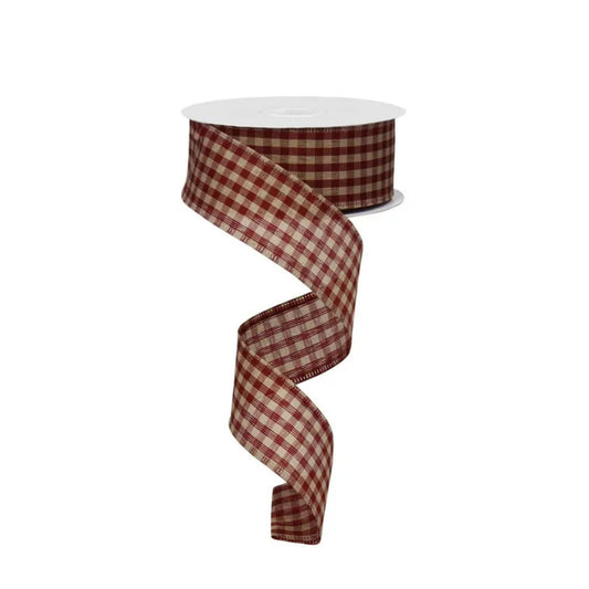 Red Tan Gingham Ribbon 1.5 Inch x 10 Yards-RG01320K9 Craig Bachman