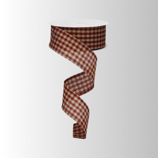 Red Tan Gingham Ribbon 1.5 Inch x 10 Yards-RG01320K9 Craig Bachman