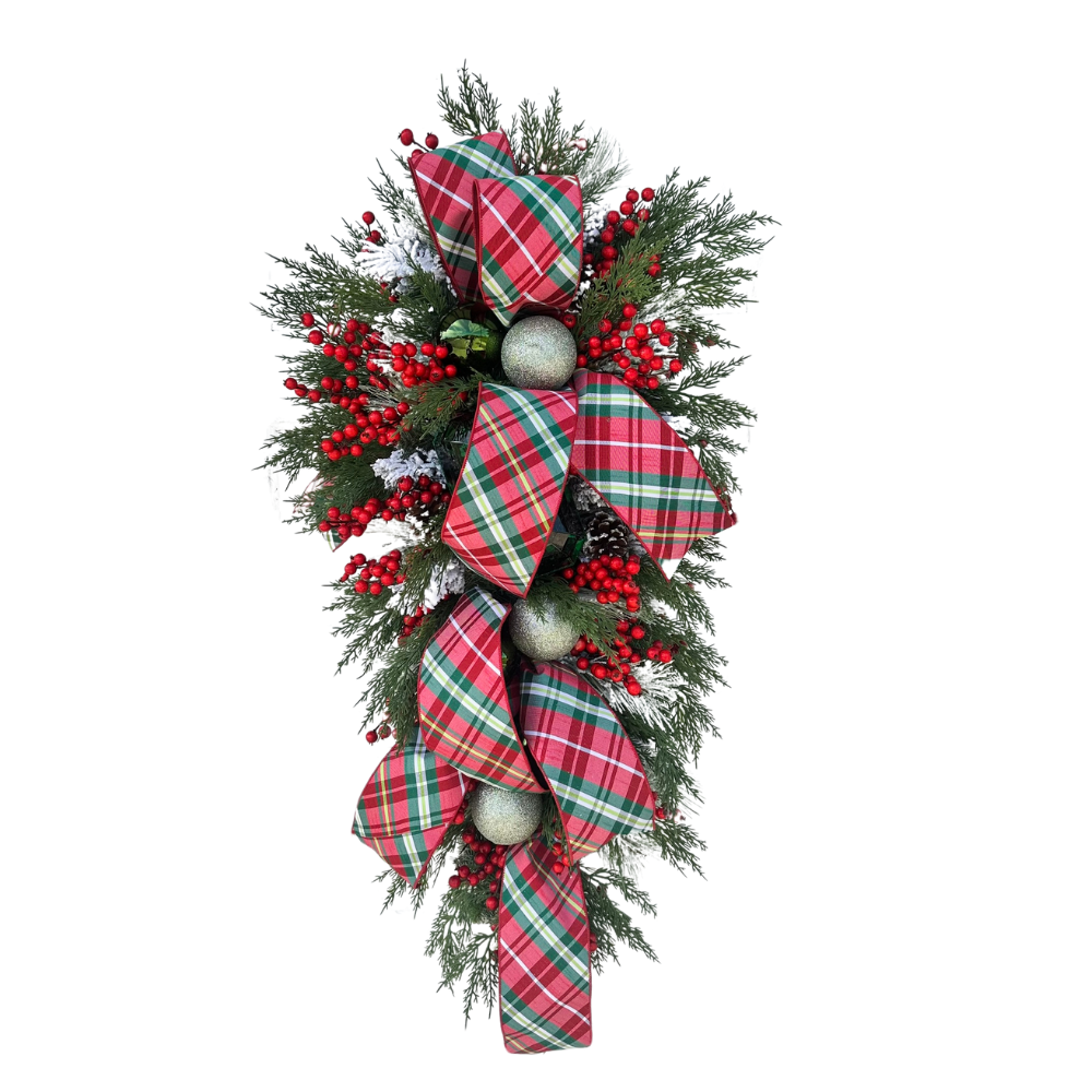 XL Traditional Red/Green Plaid Artificial Pine Christmas Swag - 44x25