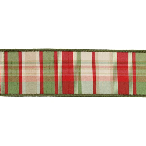 Red Green Plaid Wired Ribbon Dupioni Back 2.5"-5600W-036-63E LA Ribbons