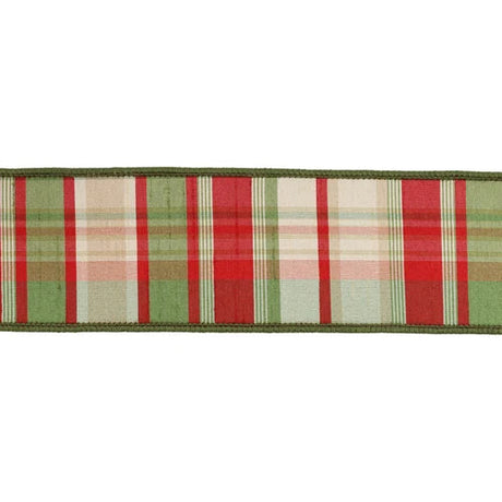 Red Green Plaid Wired Ribbon Dupioni Back 2.5"-5600W-036-63E LA Ribbons