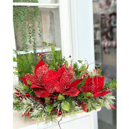 Luxury Red Velvet Poinsettia Holiday Floral Arrangement | Red Christmas Centerpiece Tablescape 26