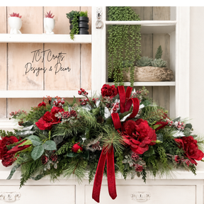 Red Rose Christmas Centerpiece in Dough Bowl — 32 Inch Traditional Holiday Arrangement TCT Crafts