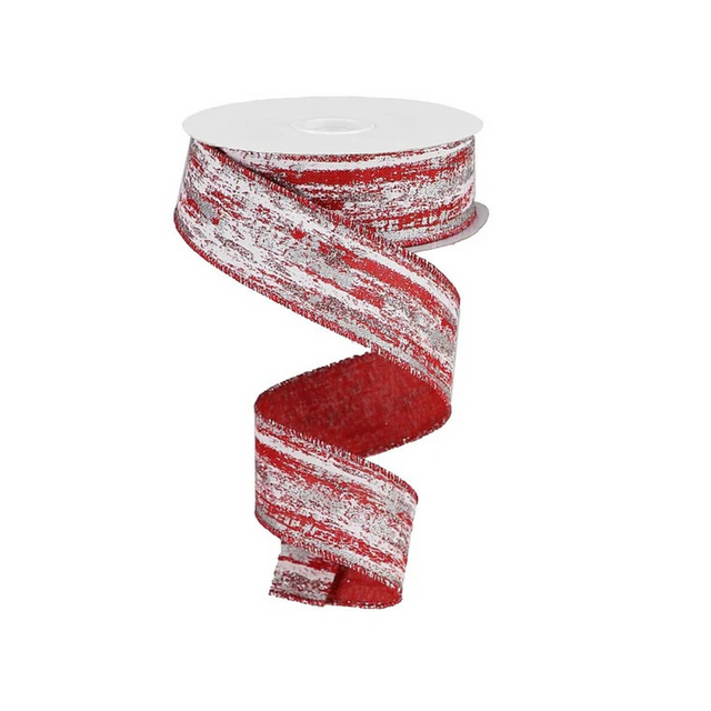 Red White Silver Glitter Streak Ribbon | Wired Glitter Christmas Ribbon | 1.5" x 10yd-RGA191724 Craig Bachman