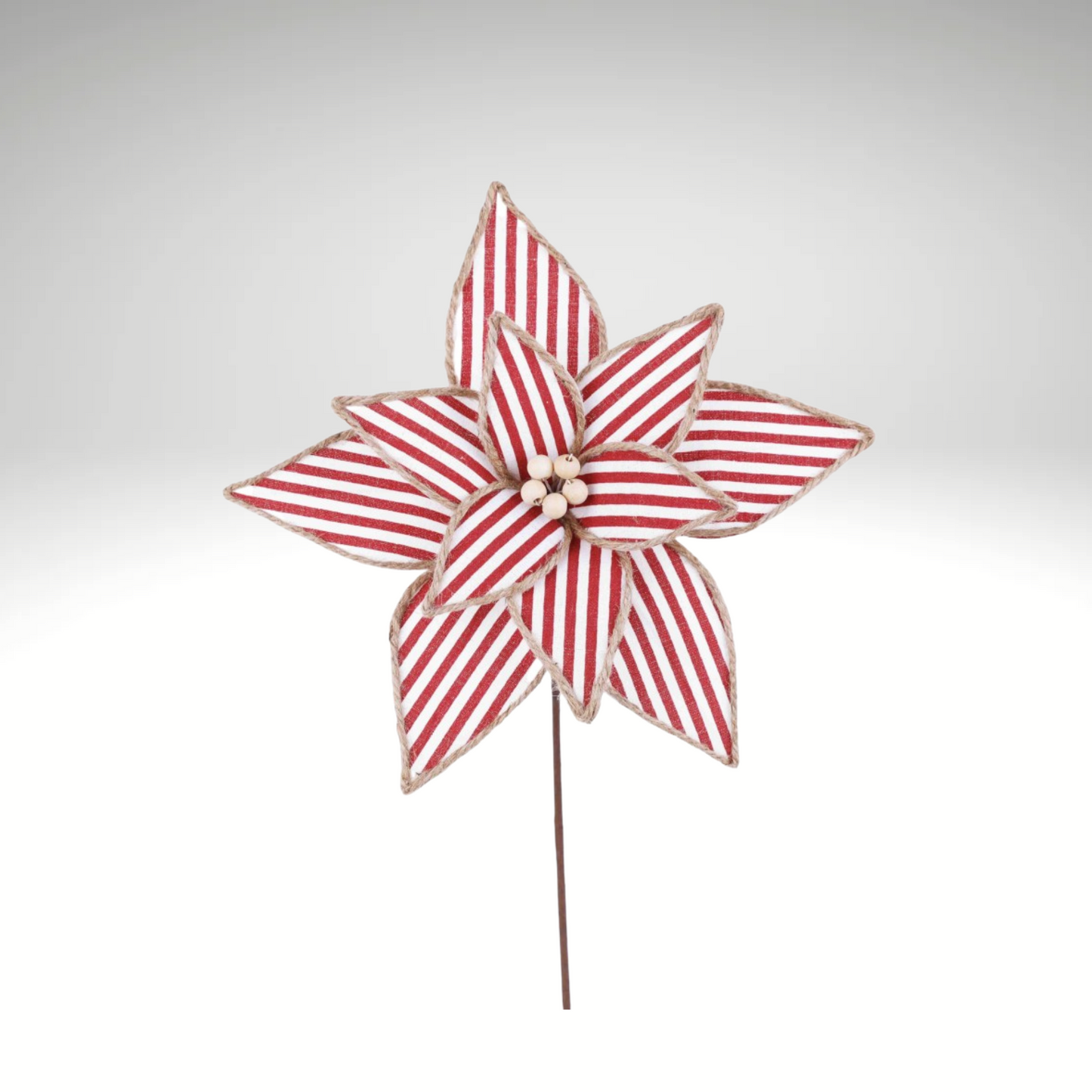 20"x12" Red & White Striped Poinsettia Stem – Rustic Holiday Pick-253235 Direct Export