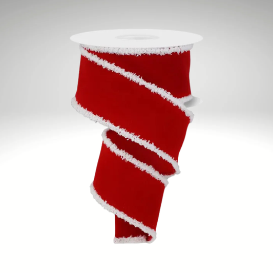 2.5"x10yd Red Velvet Christmas Ribbon with White Drift Edge – Wired Ribbon for Wreaths & Bows-RG0189324 Craig Bachman