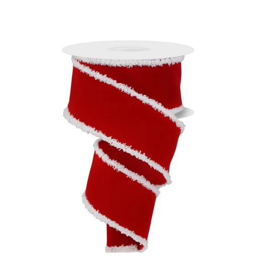 2.5"x10yd Red Velvet Christmas Ribbon with White Drift Edge – Wired Ribbon for Wreaths & Bows-RG0189324 Craig Bachman