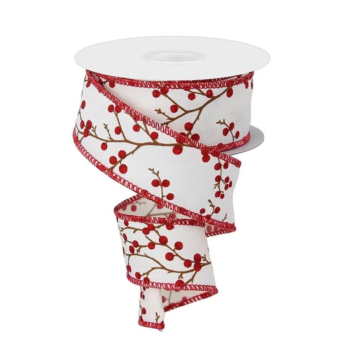 Ivory Berry Branch Ribbon | Wired Christmas Berry Ribbon | 1.5" x 10yd-RGE103630 Craig Bachman