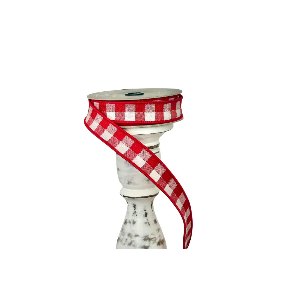 1"x10yd Red/White Check Farrisilk Wired Ribbon - Designer Craft & Decor Ribbon - Red Wired Ribbon by TCT Crafts (RK502-02) TCT Crafts