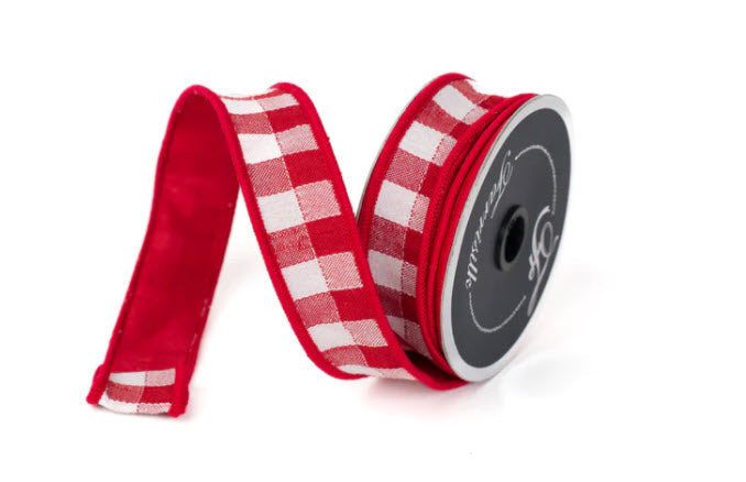 1"x10yd Red/White Check Farrisilk Wired Ribbon - Designer Craft & Decor Ribbon - Red Wired Ribbon by TCT Crafts (RK502-02) TCT Crafts
