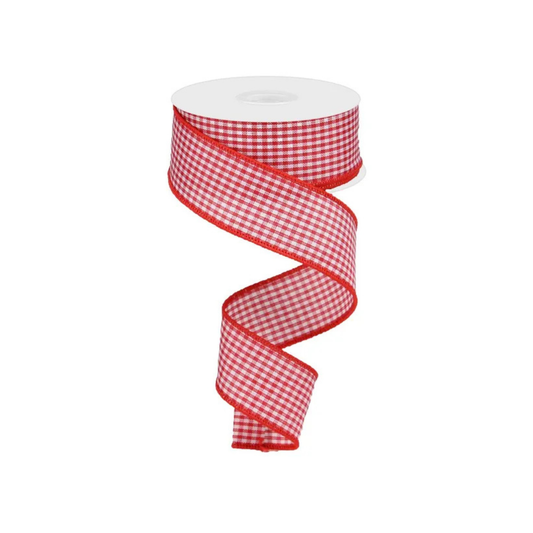 Mini Gingham Check Wired Ribbon – 1.5"x10yd Red/White-RGA1094F3 Craig Bachman