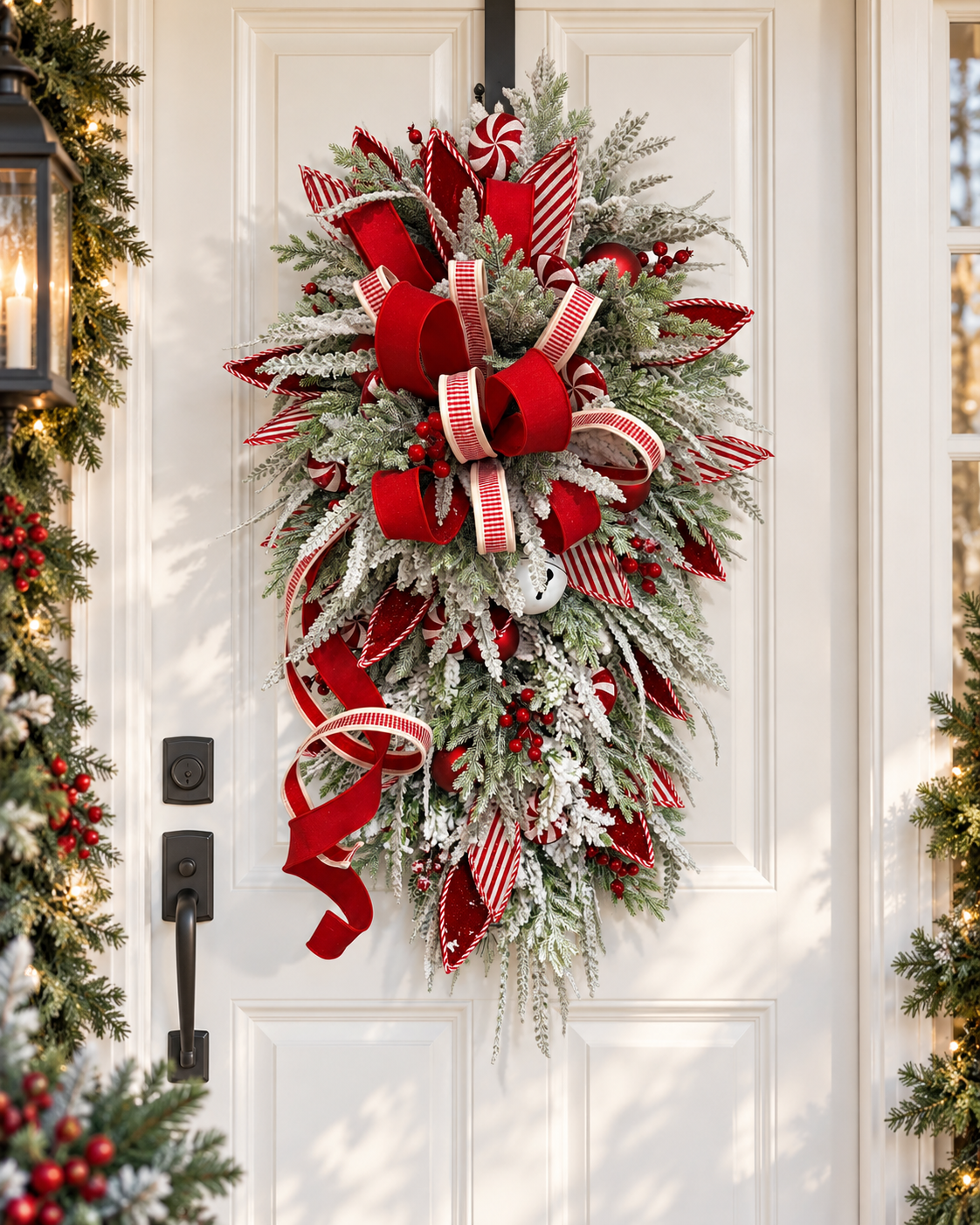 Red White Peppermint Christmas Swag | Candy Cane Front Door Decor | 40"Lx24"W-2204 TCT Crafts Designs & Decor