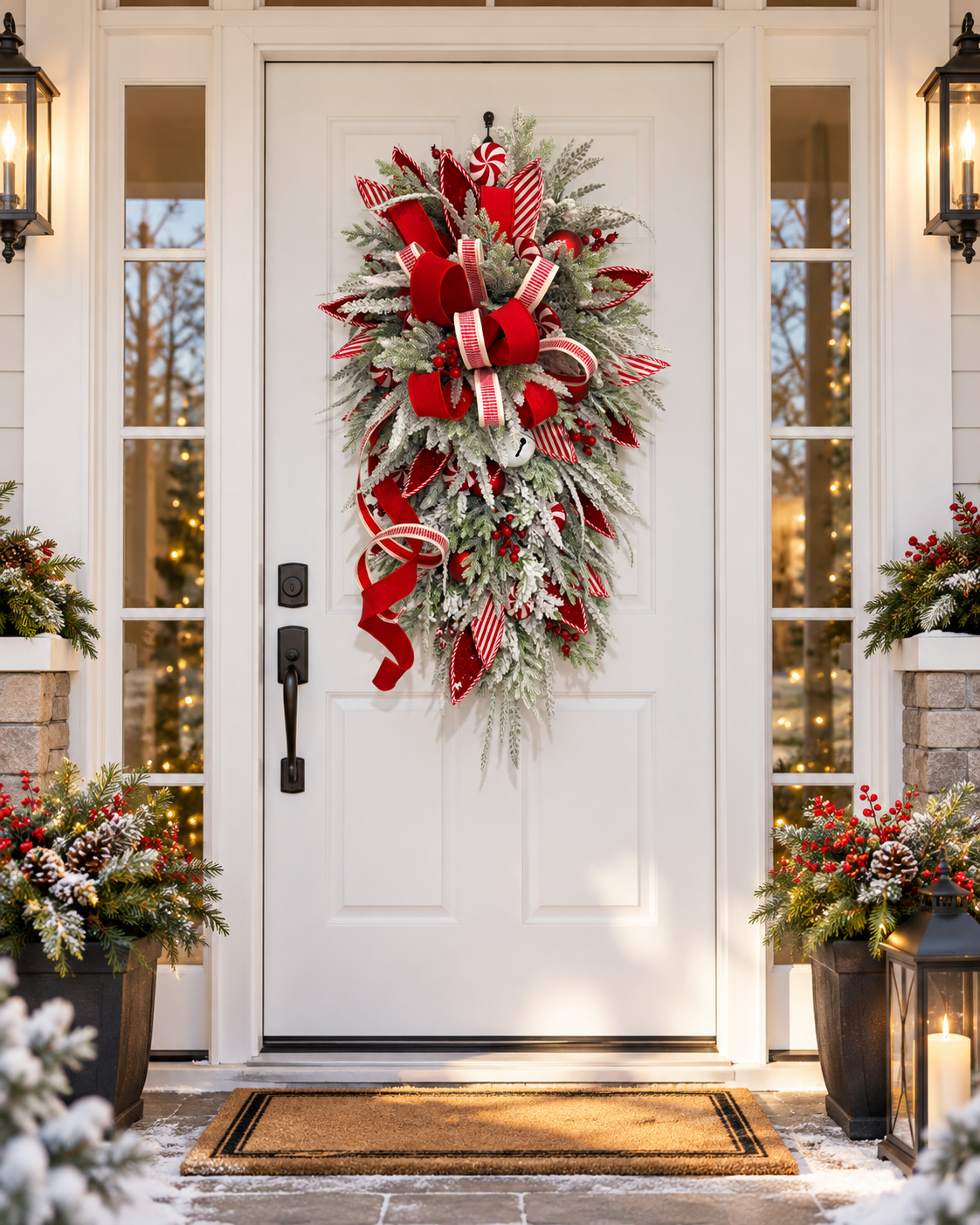 Red White Peppermint Christmas Swag | Candy Cane Front Door Decor | 40"Lx24"W-2204 TCT Crafts Designs & Decor