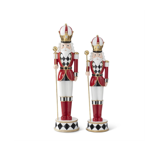 Red White and Black Harlequin Nutcrackers | Set of 2 Resin Christmas Nutcrackers | 14.5" and 19.25"-56411A K & K Interiors