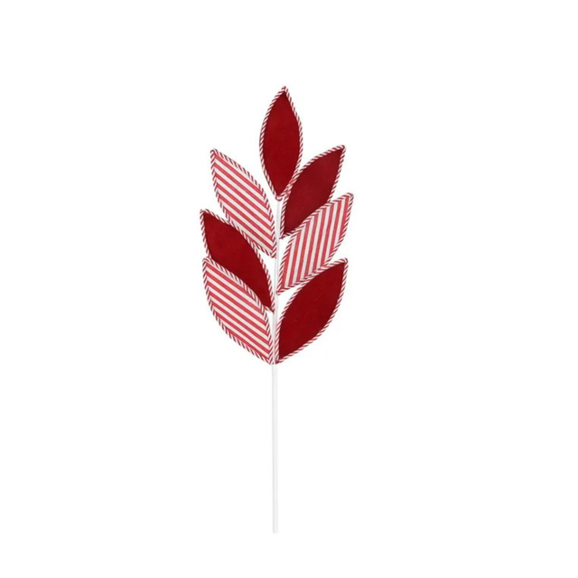 Red Velvet Stripe Leaf Spray Candy Cane Christmas Pick-XS221730 Craig Bachman
