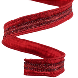 Farrisilk .75" Red Semiprecious Glitter Wired Ribbon-RK811-02 Farrisilk