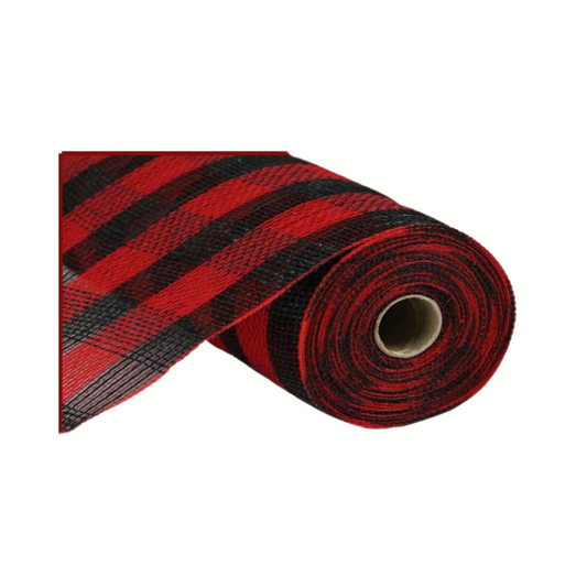 10.5" x 10yd Cotton/Faux Jute Check Mesh Red/Black - Premium Wreath Supplies-RY8307E6 Craig Bachman