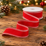 Red Velvet Gingham Edge Ribbon | Wired Christmas Velvet Ribbon | 1.5" x 10yd-RG08994F3 Craig Bachman