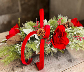 Red Velvet Magnolia Christmas Centerpiece | Wooden Tray Holiday Arrangement TCT Crafts
