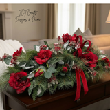 Red Rose Christmas Centerpiece in Dough Bowl — 32 Inch Traditional Holiday Arrangement TCT Crafts
