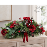 Red Rose Christmas Centerpiece in Dough Bowl — 32 Inch Traditional Holiday Arrangement TCT Crafts