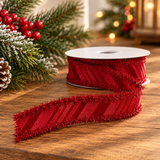 Red Velvet Diagonal Stripe Ribbon | Wired Christmas Velvet Ribbon | 1.5" x 10yd-RGA841124 Craig Bachman