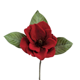 Red Velvet Magnolia Pick | Christmas Floral Stem with Leaves | 15" Pick-6131-R Select Artificials