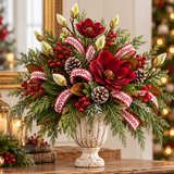 D'Lux White Red Foil Leaf Ribbon | Wired Christmas Wreath Ribbon | 7/8" x 10yd-LX314467 Craig Bachman