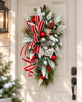 Snowy Cedar Christmas Door Swag with Red Ornaments & Burlap Ribbon-2210 TCT Crafts