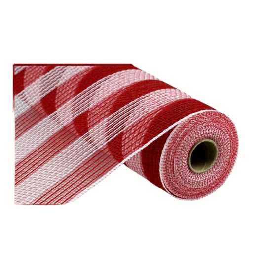 10.5" x 10yd Red/White Stripe Faux Jute Mesh Roll - Ideal for Wreath Making & Craft Projects-RY831949 TCT Crafts