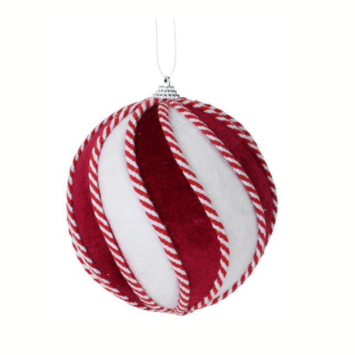 4.75" DIA Velvet Swirl Christmas Ornament - White, Burgundy, Red - Elegant Holiday Decor - Peppermint Themed Christmas - XJ4477 Craig Bachman