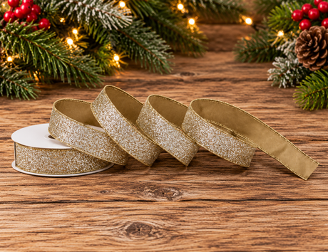 Regency Champagne Gold Shimmer Glitter Ribbon | Wired Christmas Ribbon | 1" x 10yd-MTX78988 Regency International