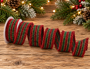 Regency Red Green Tinsel Stripe Ribbon | Wired Christmas Ribbon | 1.5" x 10yd-MTX74884 Regency International