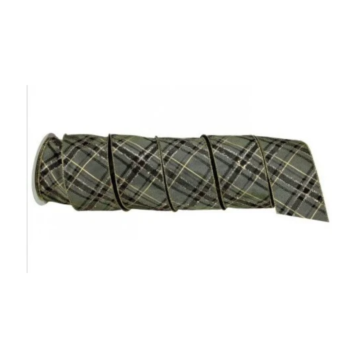 Regency Olive Gentleman's Plaid Ribbon | Gold Metallic Wired Ribbon | 2.5" x 10yd-MTX74152 Regency International