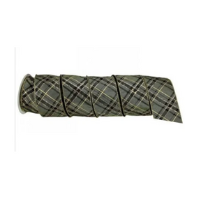 Regency Olive Gentleman's Plaid Ribbon | Gold Metallic Wired Ribbon | 2.5" x 10yd-MTX74152 Regency International