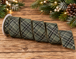 Regency Olive Gentleman's Plaid Ribbon | Gold Metallic Wired Ribbon | 2.5" x 10yd-MTX74152 Regency International