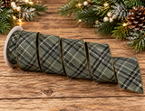 Regency Olive Gentleman's Plaid Ribbon | Gold Metallic Wired Ribbon | 2.5" x 10yd-MTX74152 Regency International