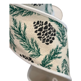 Ivory Pinecone Leaf Cotton Ribbon | Regency Wired Christmas Ribbon | 4" x 5yd-MTX71645 Regency International