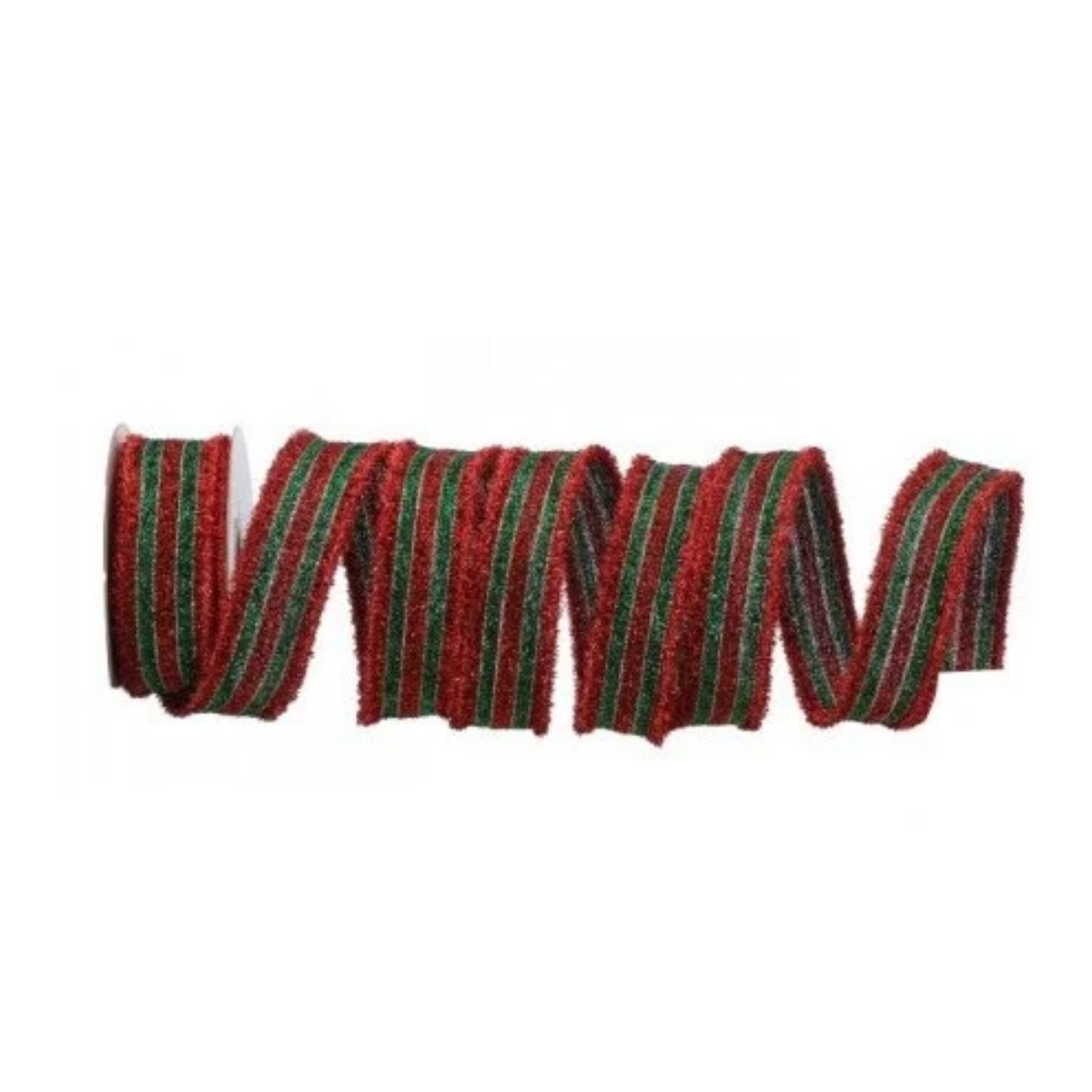 Regency Red Green Tinsel Stripe Ribbon | Wired Christmas Ribbon | 1.5" x 10yd-MTX74884 Regency International