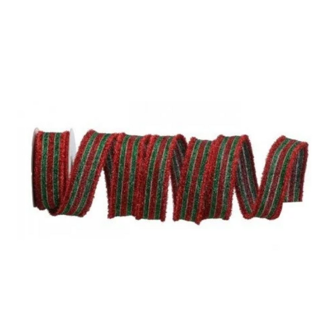Regency Red Green Tinsel Stripe Ribbon | Wired Christmas Ribbon | 1.5" x 10yd-MTX74884 Regency International