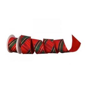 Regency Red Green Plaid Dupioni Ribbon | Diagonal Cut Wired Ribbon | 2.5" x 5yd-MTX69495 Regency International
