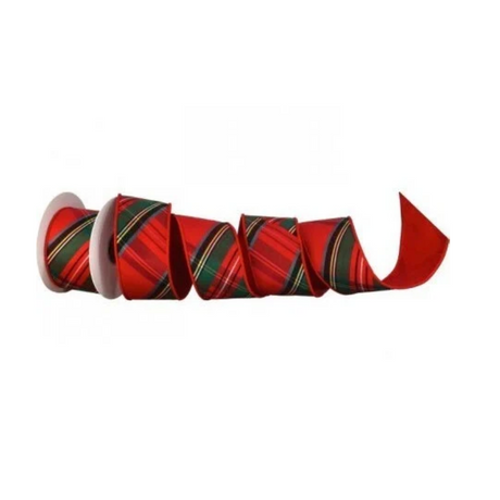 Regency Red Green Plaid Dupioni Ribbon | Diagonal Cut Wired Ribbon | 2.5" x 5yd-MTX69495 Regency International