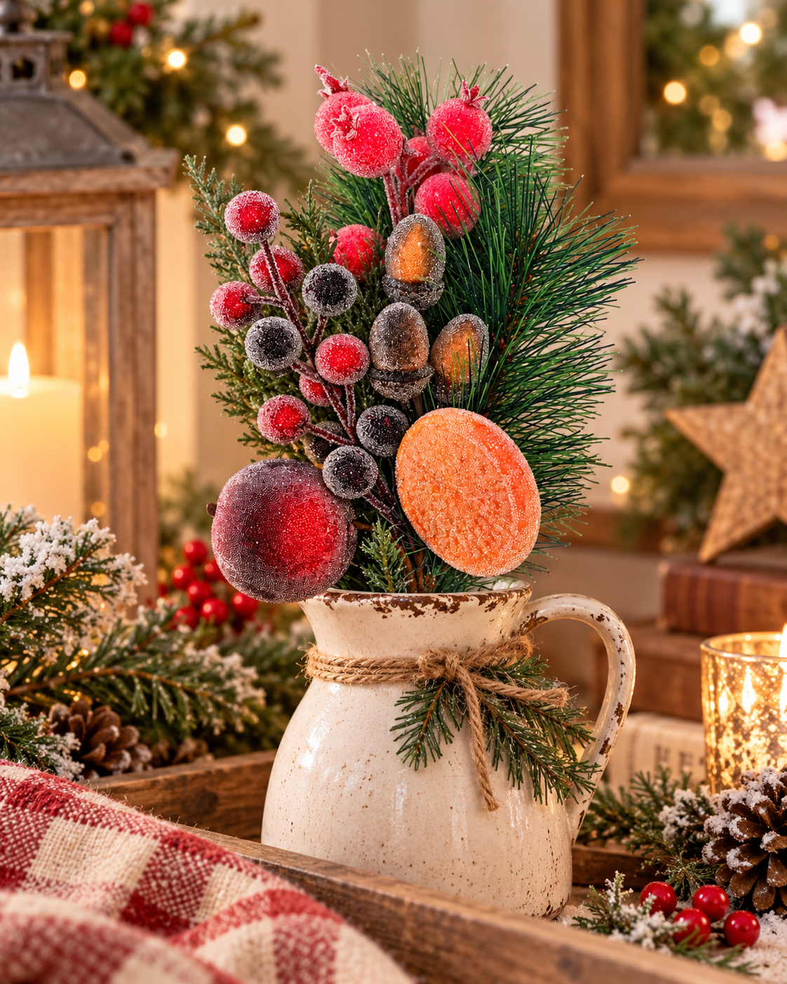 Beaded Fruit Pine Pick | Sugared Holiday Fruit Stem | 16" Pick-MTX78503 Regency International