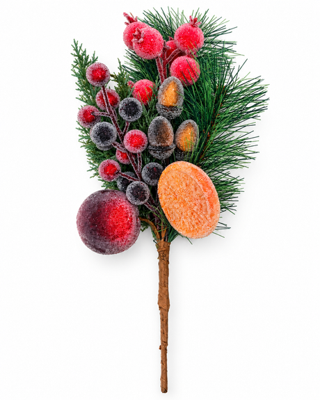 Beaded Fruit Pine Pick | Sugared Holiday Fruit Stem | 16" Pick-MTX78503 Regency International