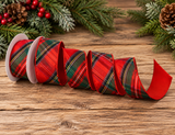 Regency Red Green Plaid Dupioni Ribbon | Diagonal Cut Wired Ribbon | 2.5" x 5yd-MTX69495 Regency International