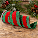 Regency Red Green Velvet Stripe Ribbon | Dupioni Wired Ribbon | 4" x 10yd-MTX60185 Regency International